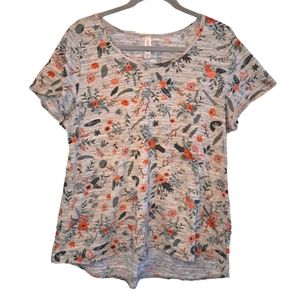 LuLaRoe Gray Floral High-Low Scoop Neck Tee Plus Size 2XL
